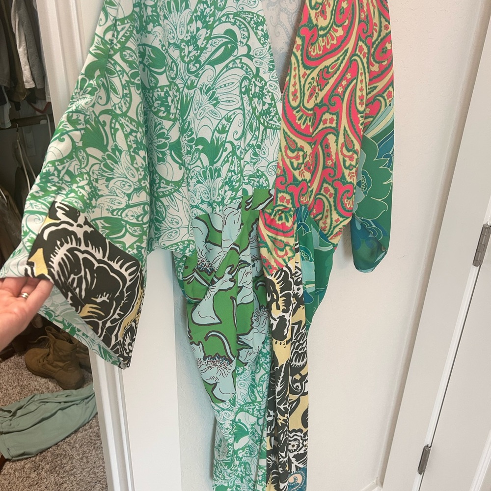 Colorful Patterned Kimono styled  dress